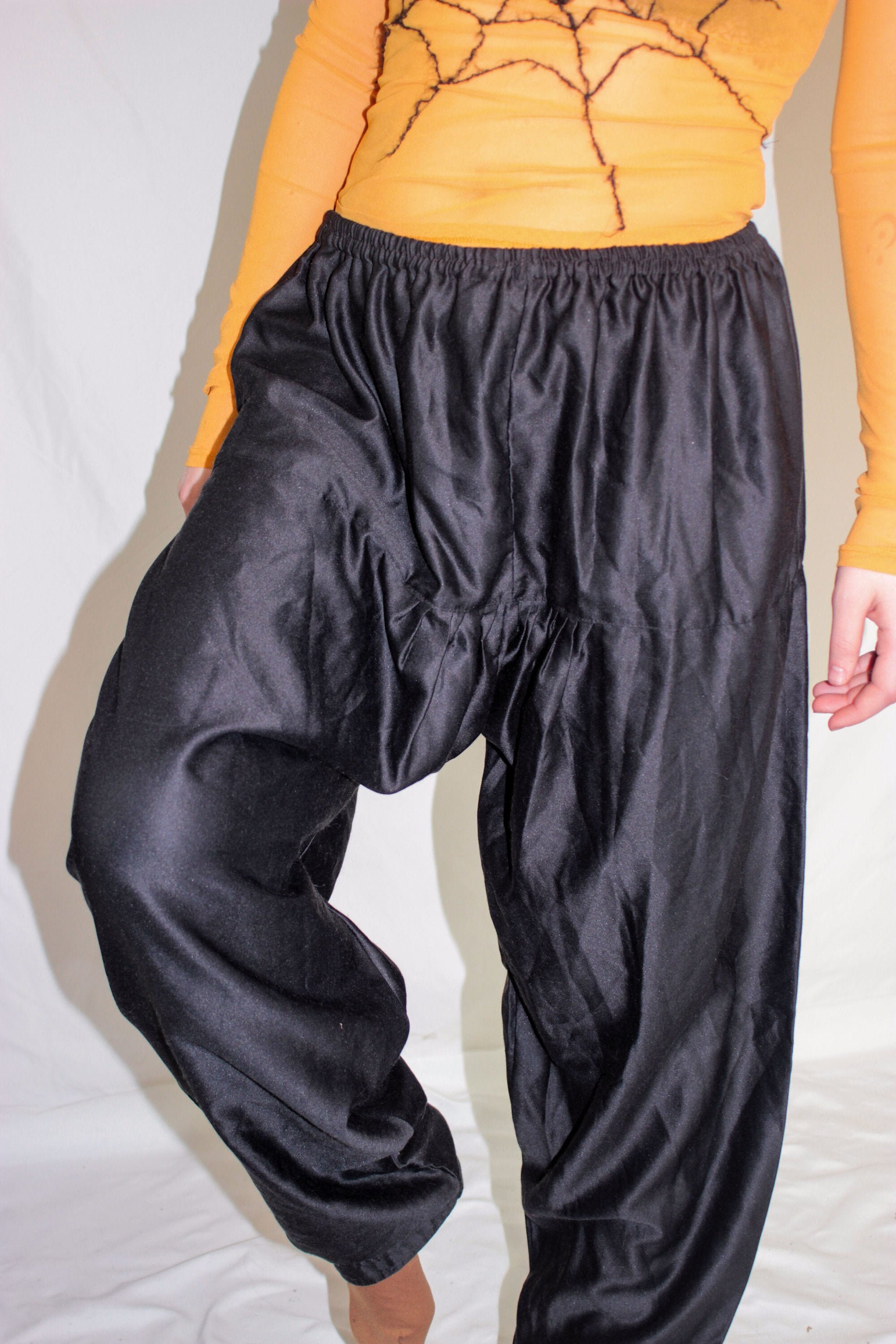 80s Black Satin Harem Pants Theatre 