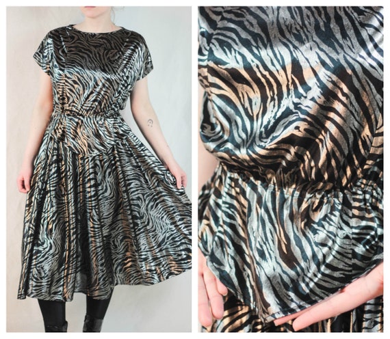 80s zebra print metallic skirt set peplum top and