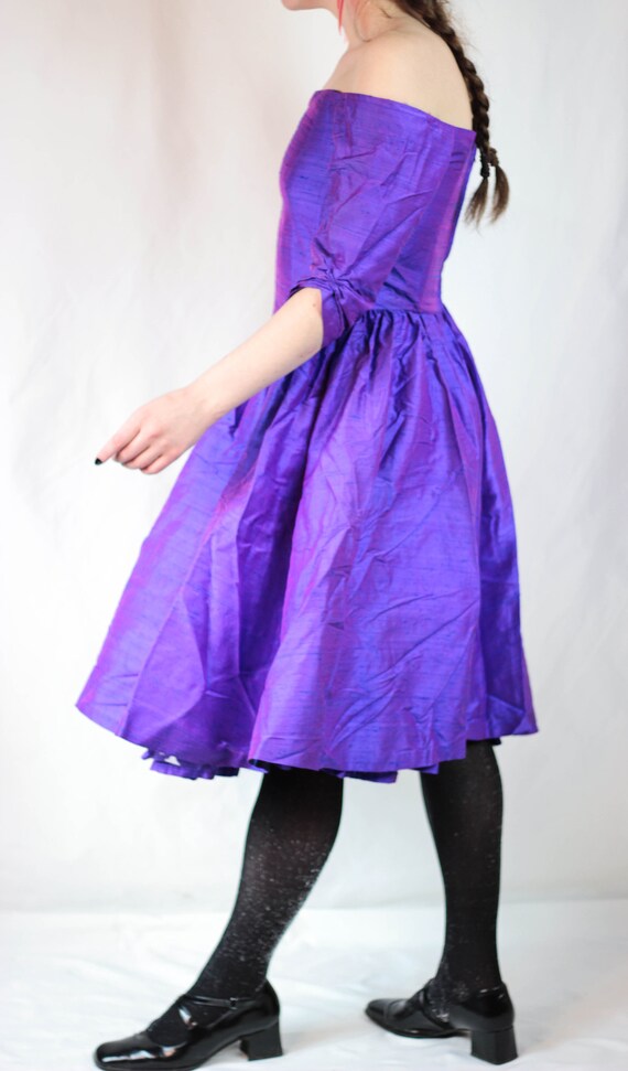 Vintage 60s wild silk dress in purple taffeta - image 4