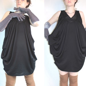 Y2K Black Silk Mini Dress: Draped Toga Style, Silvian Heach Size L