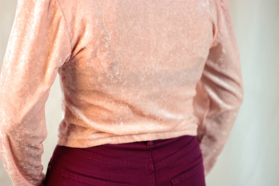 80s peach velvet top button down crop blouse - image 8