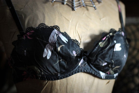 Agent Provocateur Rare Damsella Bra in Black Silk Blend Satin Spider Print  Floral 80C 36C Halloween Lingerie 