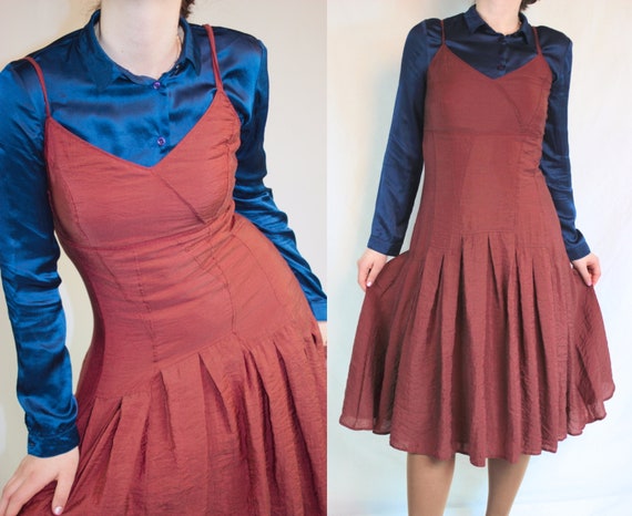 Y2k silk modal rusty red dress comfortable strapp… - image 1