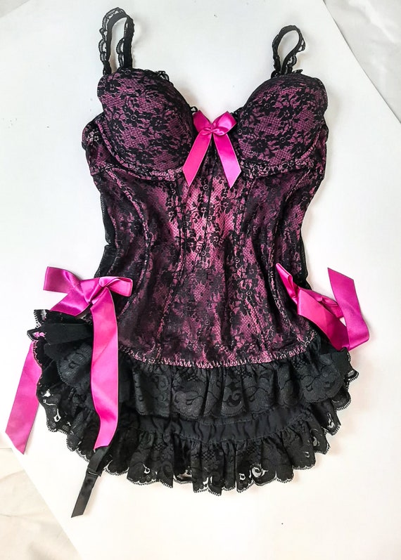 Y2k Aesthetic Fairycore Grunge Ruffle Corset Lingerie Black and