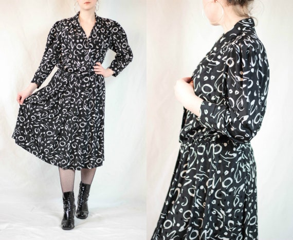 80s Minimalist Dress Abstract Black And White Dres