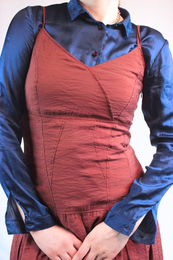 Y2k silk modal rusty red dress comfortable strapp… - image 4