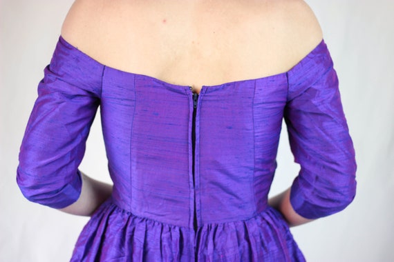Vintage 60s wild silk dress in purple taffeta - image 7