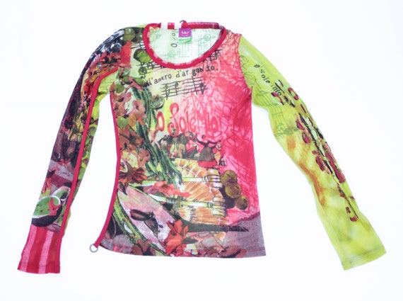 90s mesh top colourful print mesh top o sole mio S
