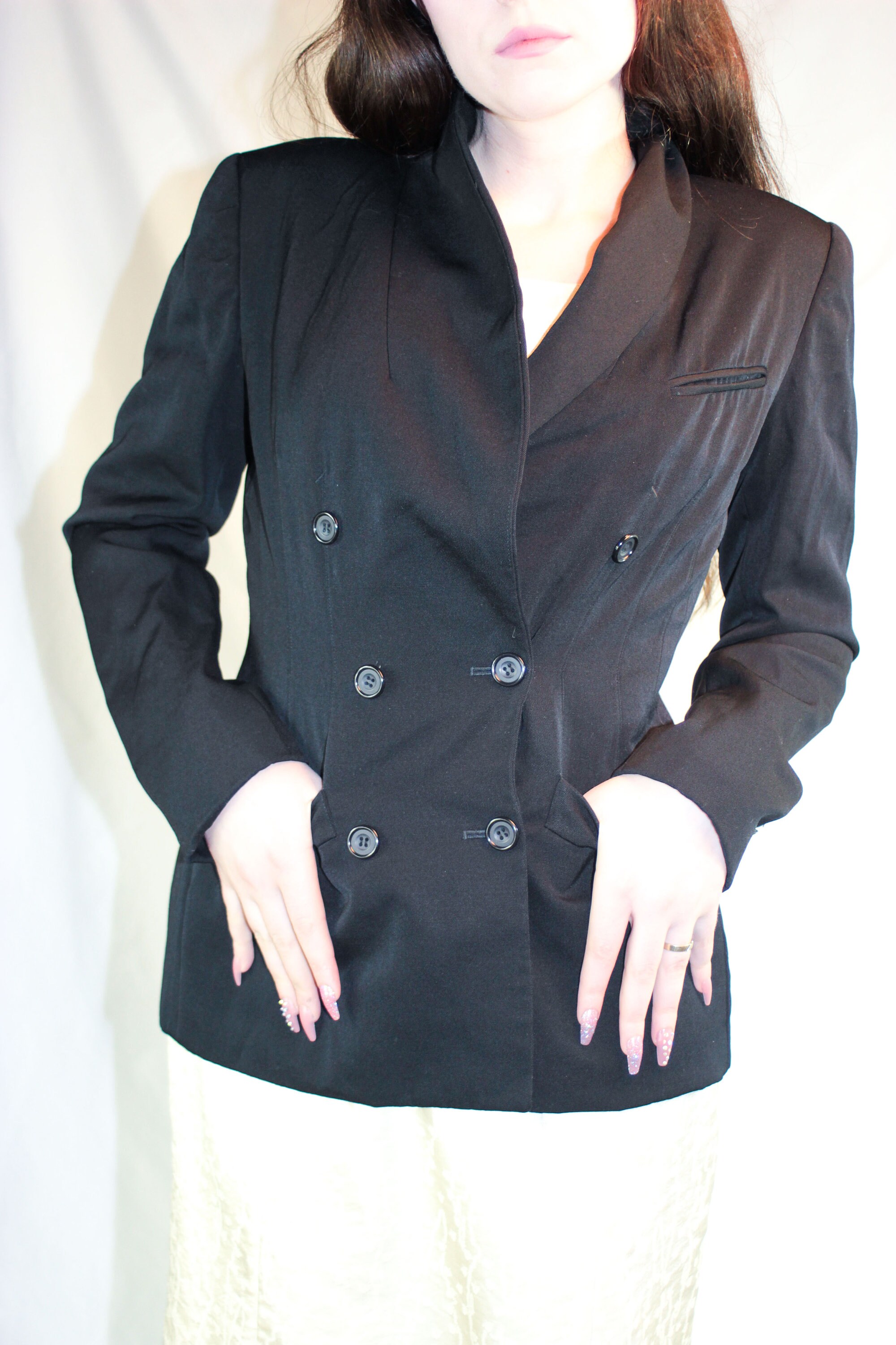 90s Anne Klein Wool Jacket Double Breasted Blazer Fitted Smart Blazer Women Size M S Lightweight Wool Dark Academia Dark Luxury