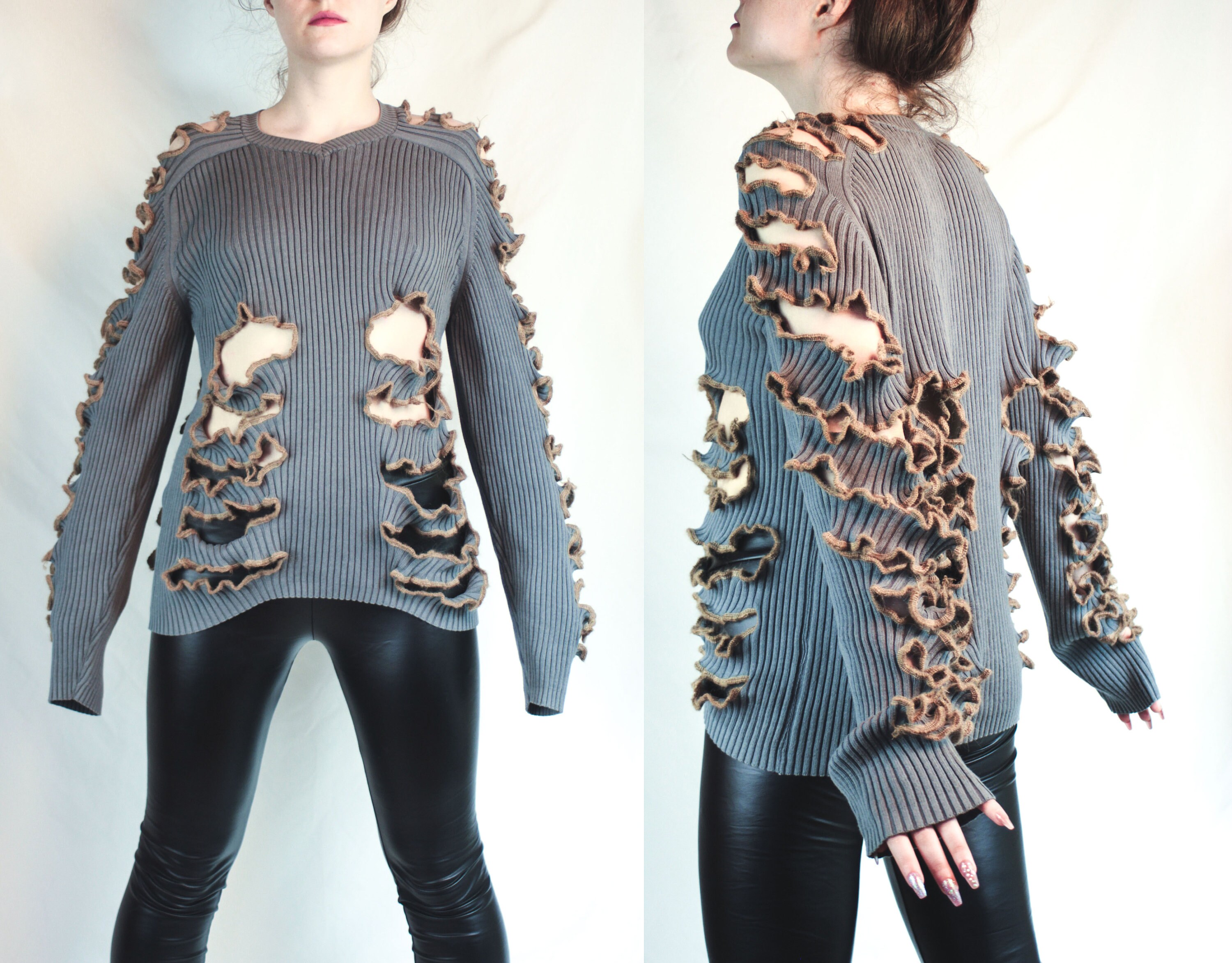 Distressed Punk Sweater Skeletun Jumper Ribcage Sweater