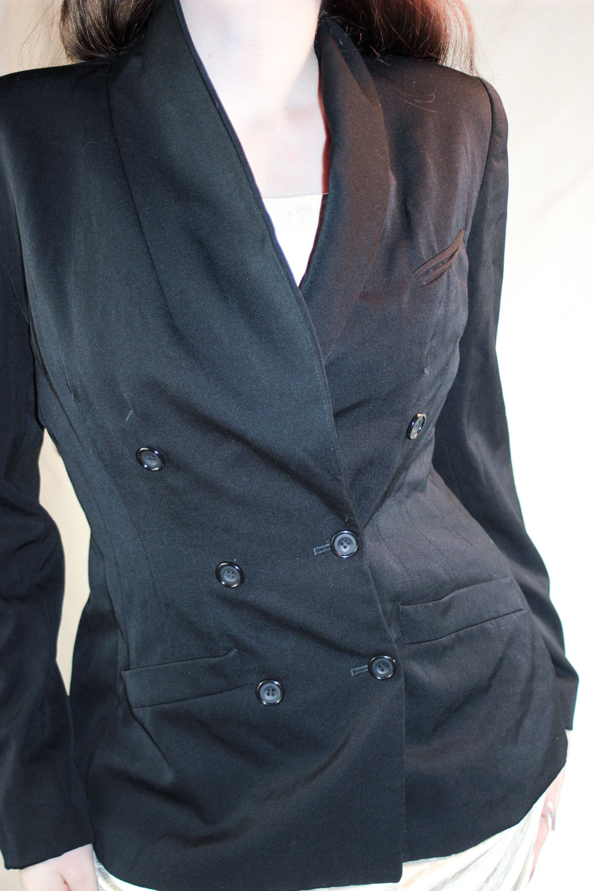 90s Anne Klein Wool Jacket Double Breasted Blazer Fitted Smart Blazer Women Size M S Lightweight Wool Dark Academia Dark Luxury