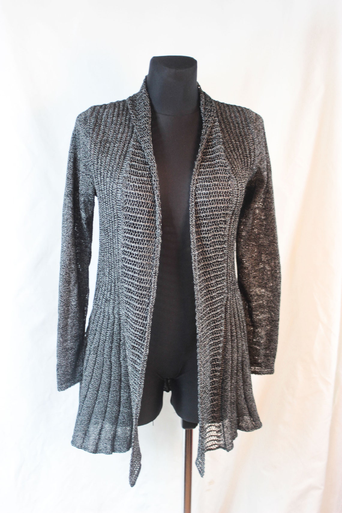 Y2k black netted cardigan metallic mesh top waterfall cardigan | Etsy