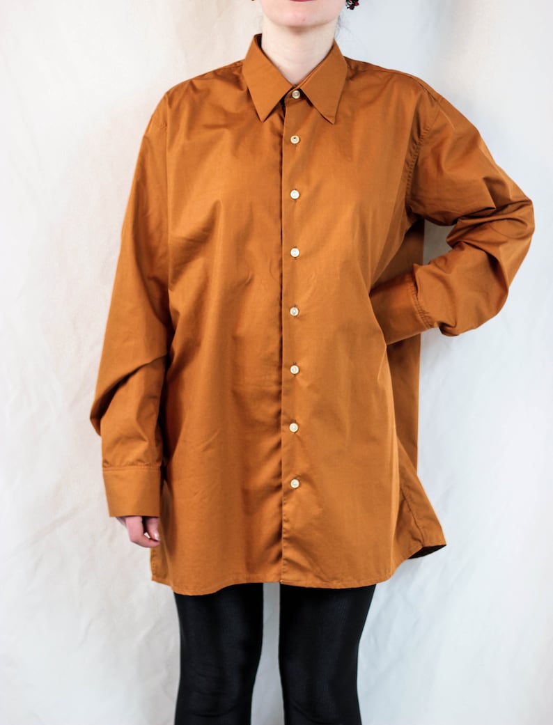80s Burnt Orange Shirts Mens Button Down Shirt With Double Etsy