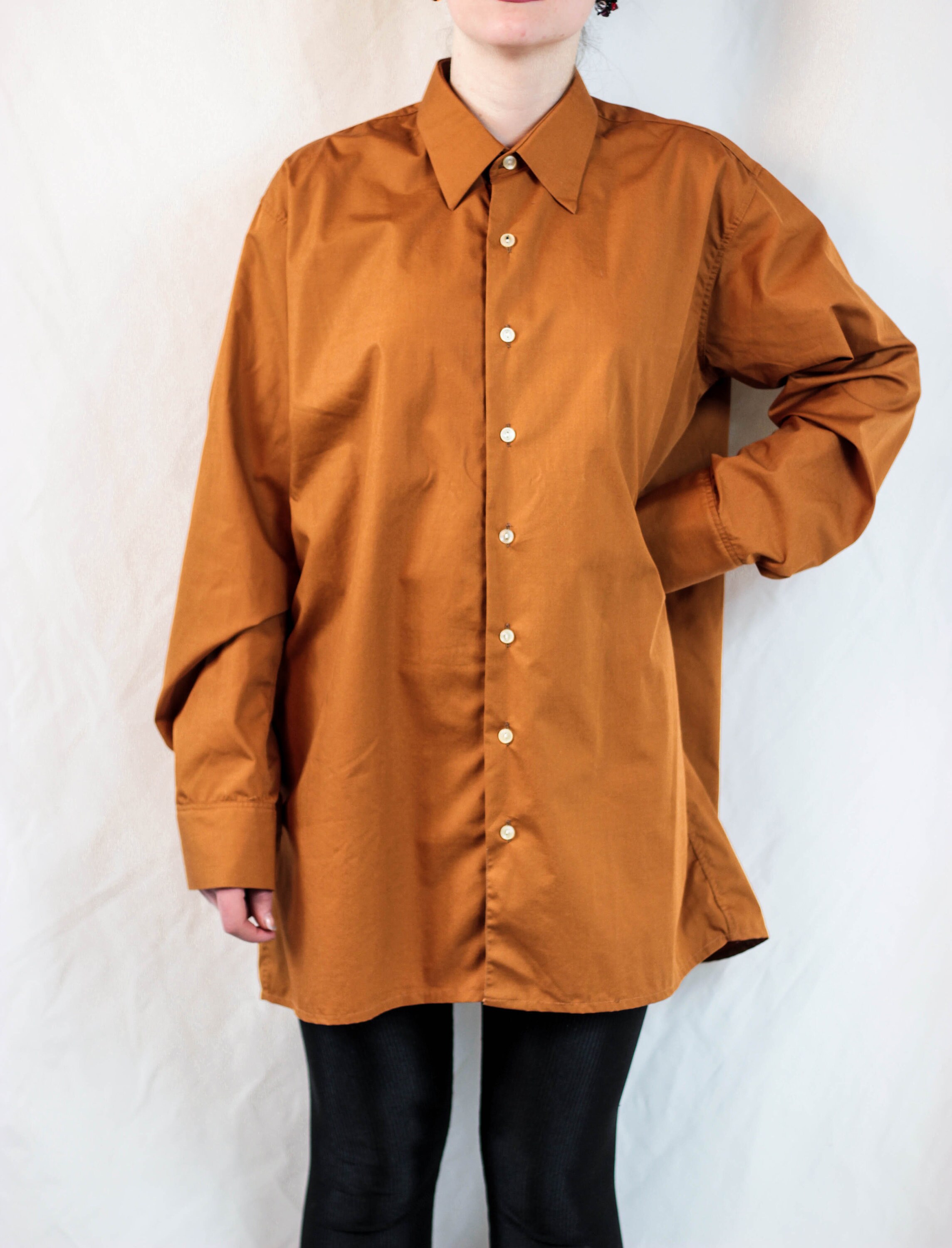 80s Burnt Orange Shirts Mens Button 