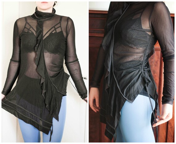 90s sheer mesh top deconstructed mesh asymmetric c