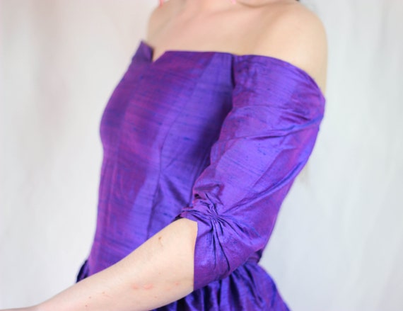 Vintage 60s wild silk dress in purple taffeta - image 6