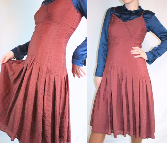 Y2k silk modal rusty red dress comfortable strapp… - image 2