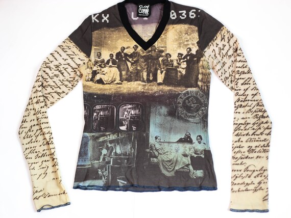 90s mesh top Victorian photo print mesh top art p