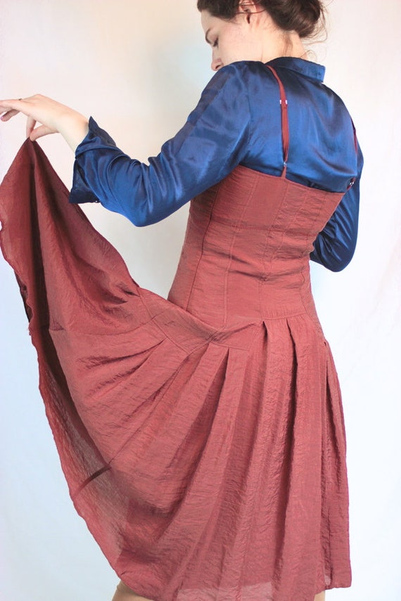 Y2k silk modal rusty red dress comfortable strapp… - image 3