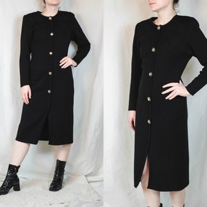 80er Jahre Strickkleid Vintage Warmes Winterkleid Strickkleid Elegant Strickkleid Wollkleid Besticktes Strickkleid Goldton Detailkleid