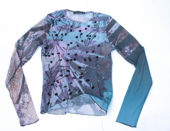 90s abstract graphic print mesh top art print tul