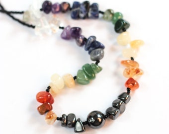 Multicolor rainbow stones necklace natural stones crystals tumbles hematite citrine amethyst agate blue purple orange yellow black