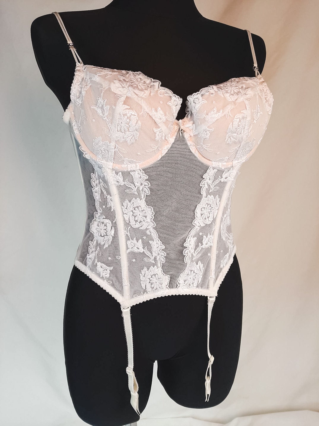 Y2k White Lace Corset Meshwith Garters Fairycore Grunge Size Etsy