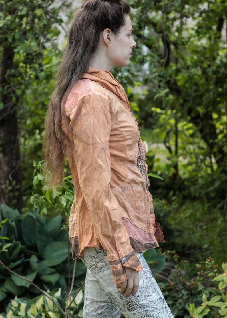 Vintage boho hippie style cotton blouse tea dyed top earthy dusty orange brown top gypsy style top nomad blouse