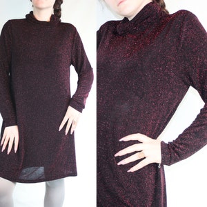 Y2k turtleneck party dress black red glittery lurex stretchy bodycon midi dress short turtleneck dress Wednesdat Addams