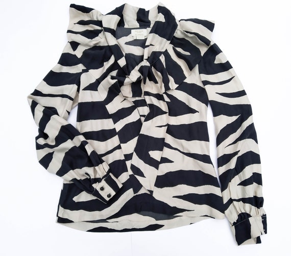 Kate Spade zebra print blouse pussy bow top ruffle