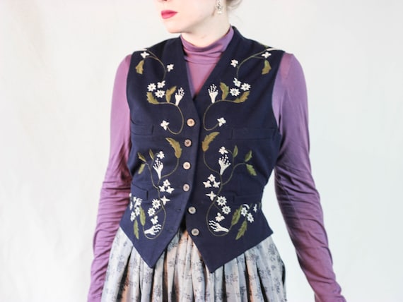 PLEIN SUD embroidered floral wool vest navy blue f