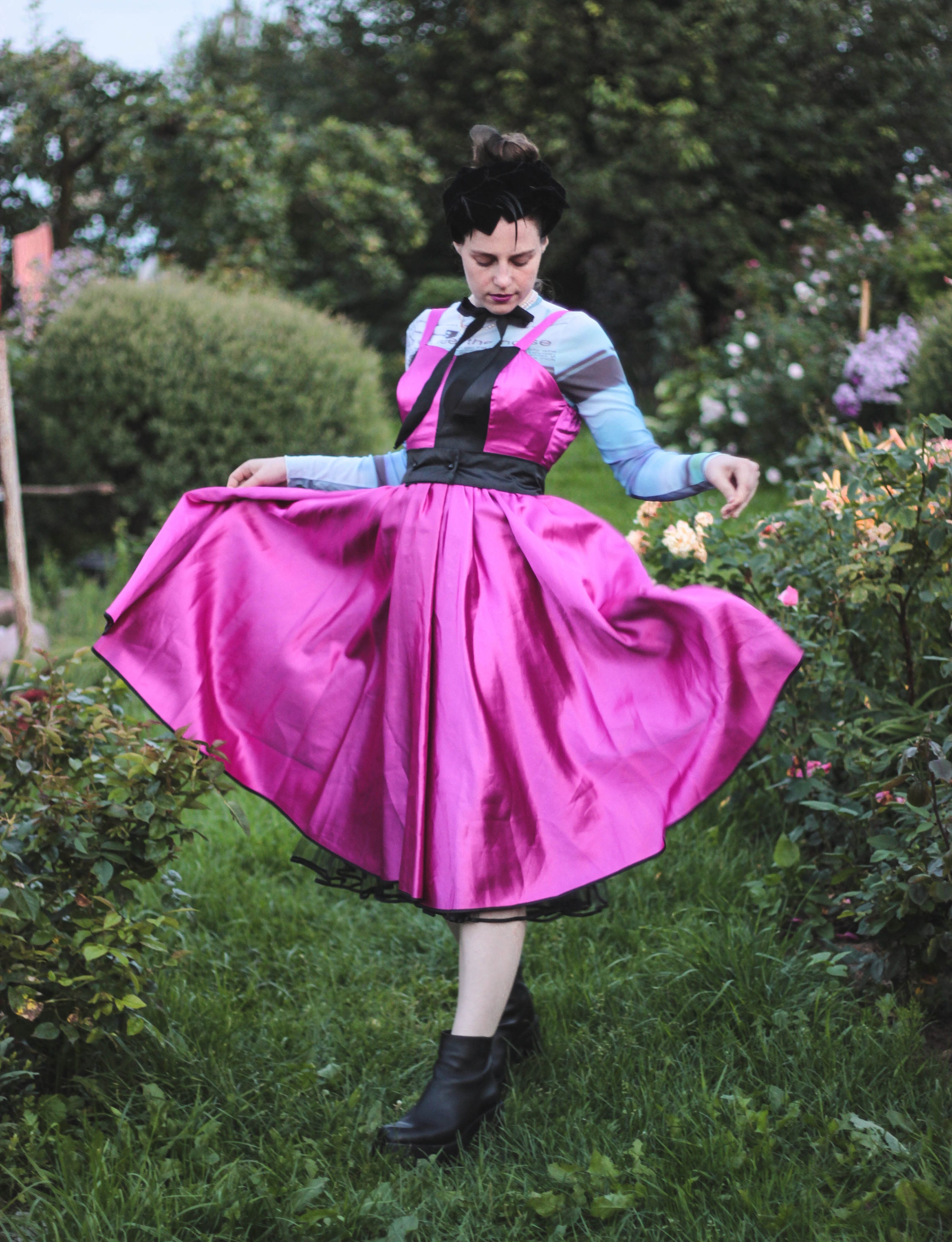 80s Pink Satin Sun Dress Pink and Black Satin Dress Striped Bustier Dance Dress Etsy