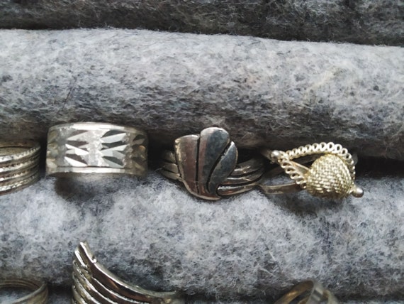 Y2K Silver Tone Ring Set: Filigree, Tassel, Wide Band (size