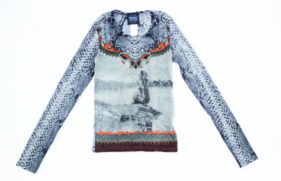 90s Kenzo abstract mesh top art print stretch tull