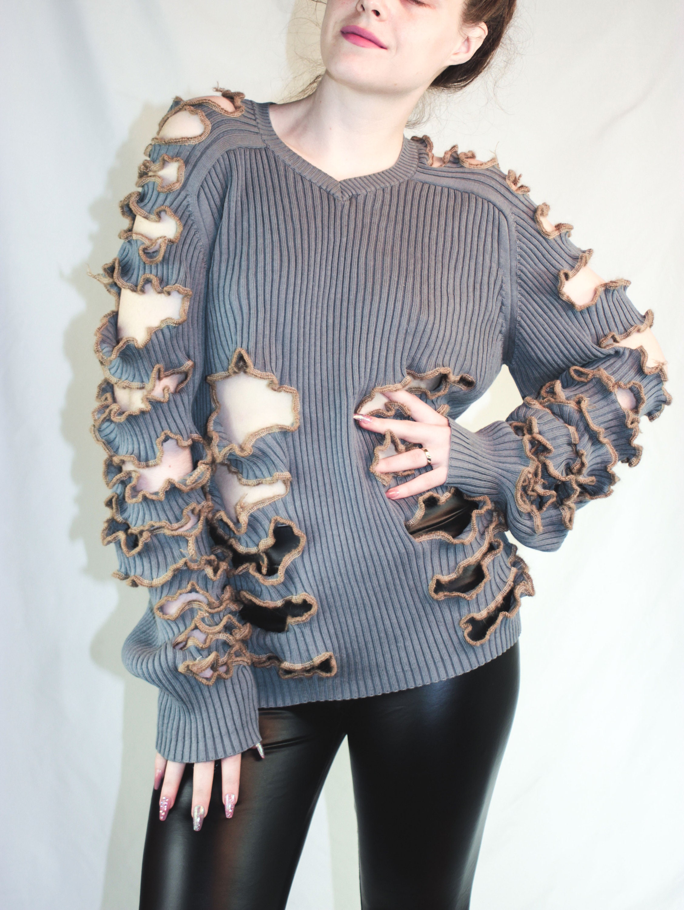 00s civarize knit punk grunge boro ニット Ripped Sweater: Vintage Oversized Knit Jumper With