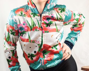 Y2k CUSTO BARCELONA Fairycore Zip Top Bear Bear Print Floral
