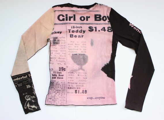 90s mesh top newspaper print mesh top Victorian th