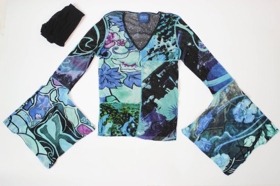 90s Kenzo mesh top kimono sleeve stretch tulle top