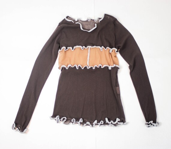 y2k sheer mesh top deconstructed lettuce hem racer