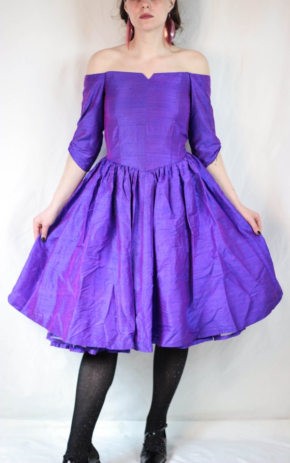 50s purple dupion dress princess waist off the sho