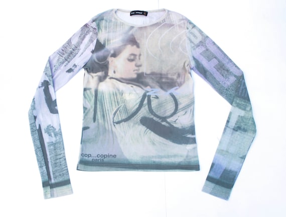90s art painting print mesh top Cop Copine art pri