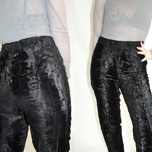 Vintage black velvet pants size S women slack trousers fuzzy velour gothic pants high waist witchy dark academia glam Niedieck Jolipel