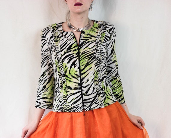 90s Joseph Ribkoff glitter jacket animal print bla