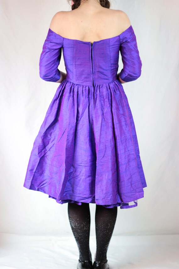 Vintage 60s wild silk dress in purple taffeta - image 5