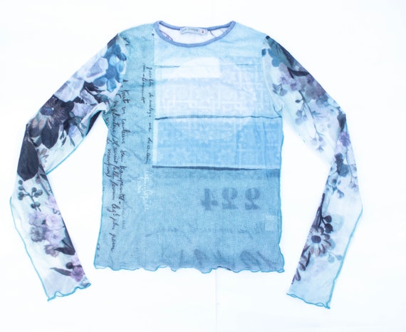 90s abstract graphic print mesh top art print tul