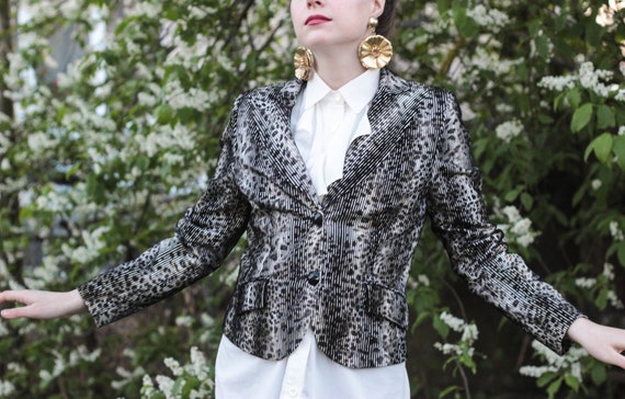 90s elegant black and white striped jacket by Basl