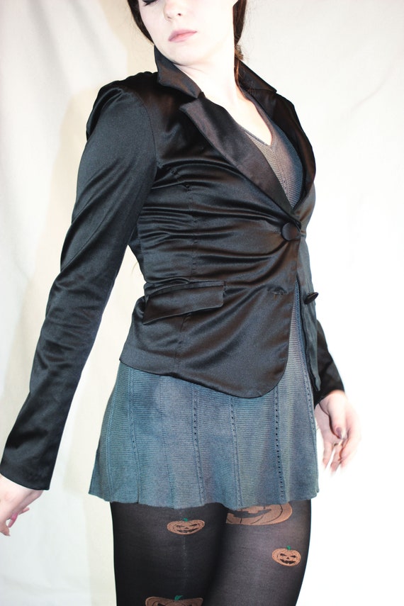 Y2k Italian black liquid satin jacket stretchy com