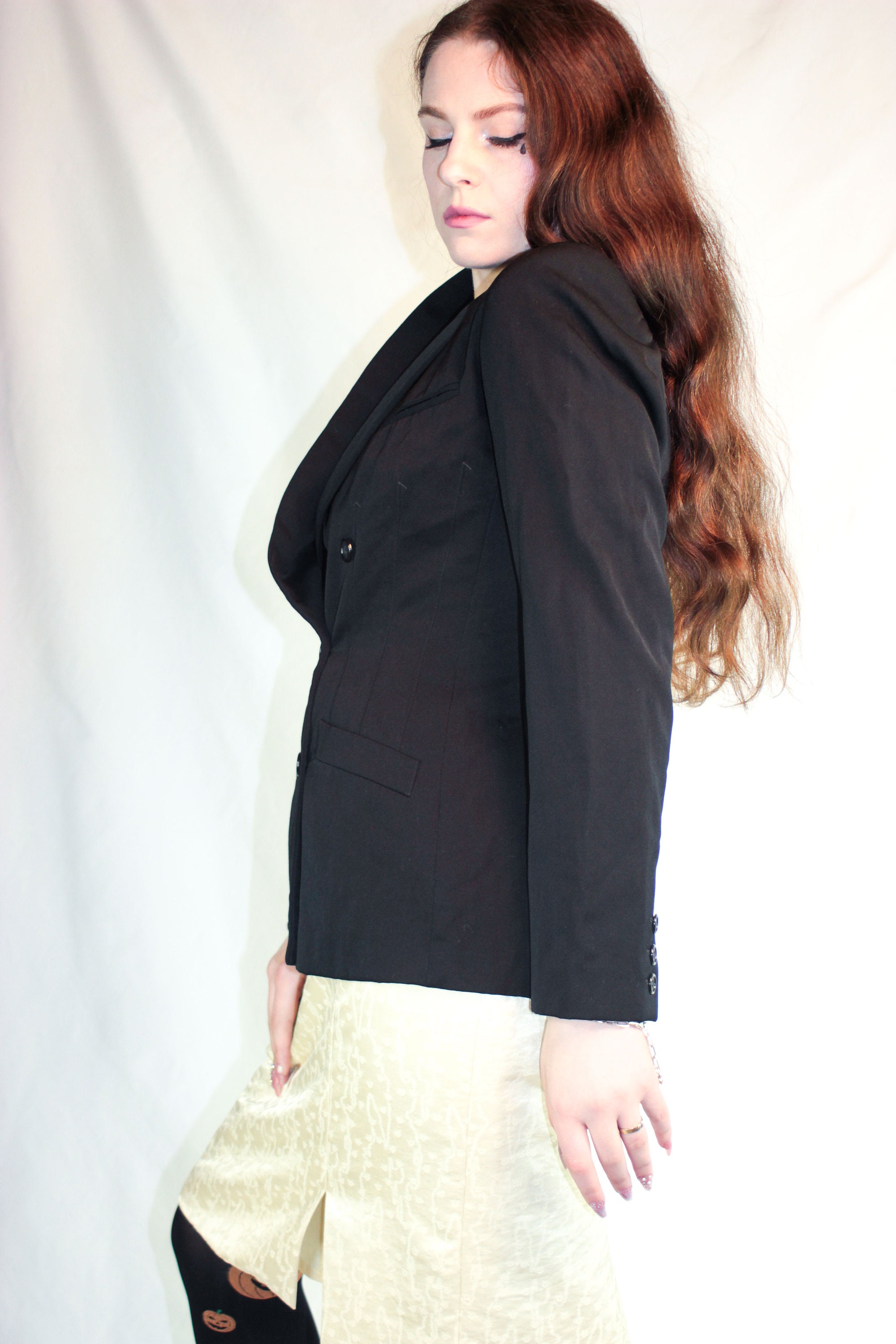 90s Anne Klein Wool Jacket Double Breasted Blazer Fitted Smart Blazer Women Size M S Lightweight Wool Dark Academia Dark Luxury