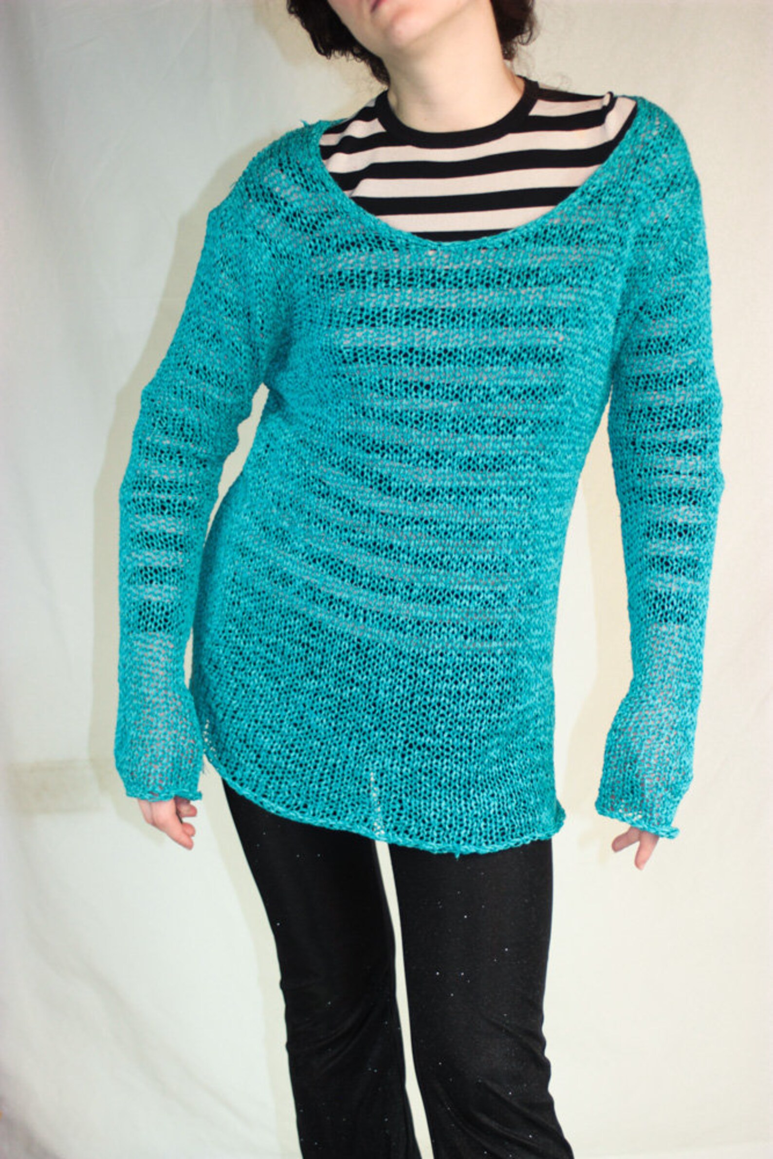 Y2k aesthetic grunge sweater sheer net knit top loose cotton | Etsy