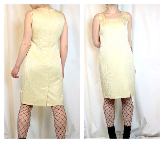 Vintage yellow silky pencil dress, straight cut m… - image 1